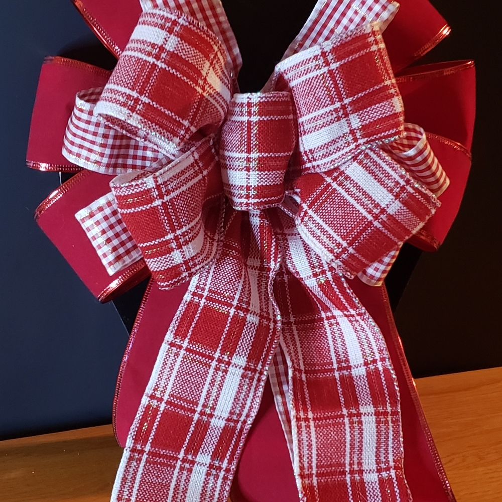 Handcrafted Holiday Bows! Approx. 10"Wx14"L; Red, white, gold accents